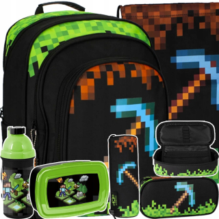 Minecraft viackomorový školský batoh Starpak čierny, Odtiene hnedej a béžovej, Odtiene zelenej 20 l + 5 ďalších produktov